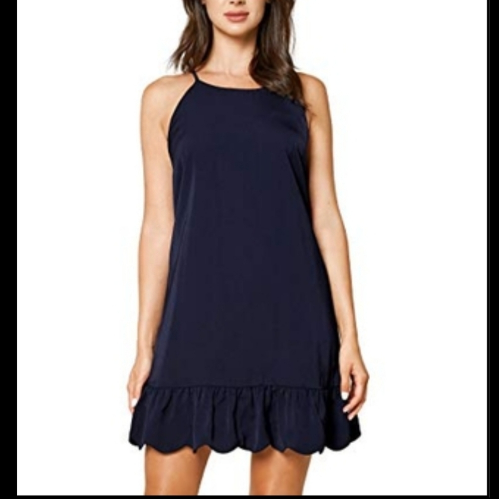 NAVY SUGARLIPS HALTER NECKLINE SHIFT DRESS SIZE MEDIUM